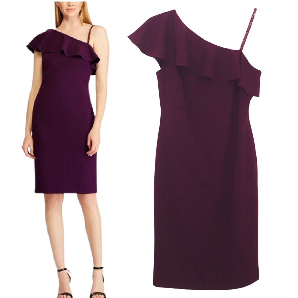 Lauren Ralph Lauren One Shoulder Embellished Strap Cocktail Dress Size 4 NEW